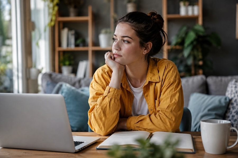 Personne adulte en réflexion sur le Haut Potentiel Intellectuel et son fonctionnement cognitif